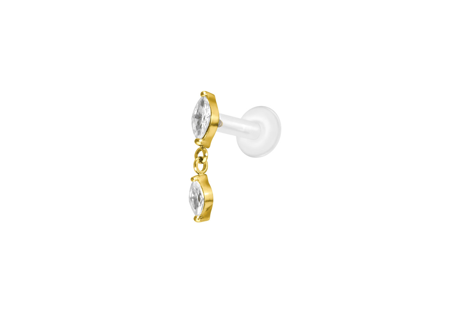 PTFE Labret Piercing mit Innengewinde + Titan-Aufsatz 2 KRISTALLTROPFEN